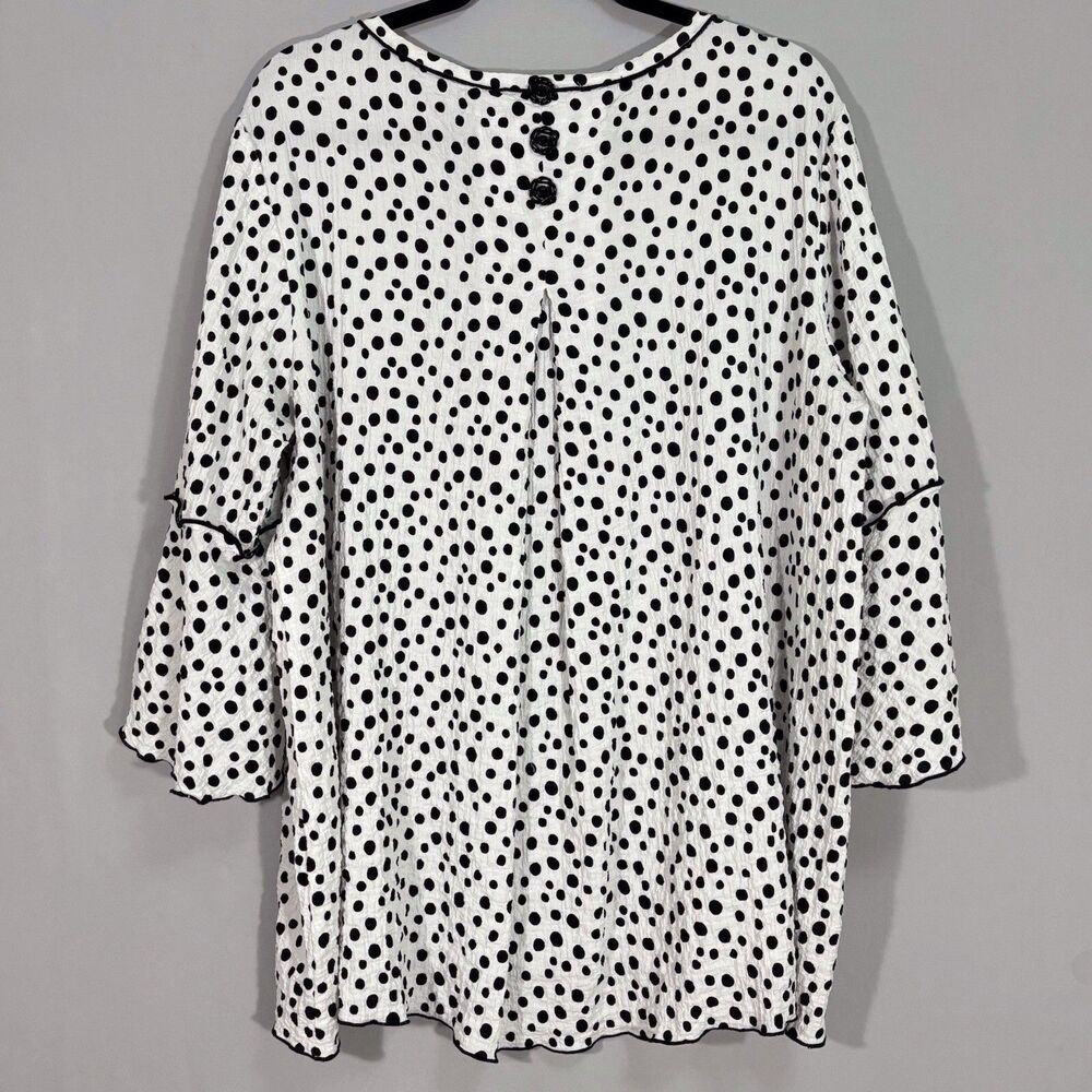 Ali Miles Tunic Top Womens XL White With Black Polka Dots 3/4 Sleeves Hi Low Hem - Picture 3 of 11